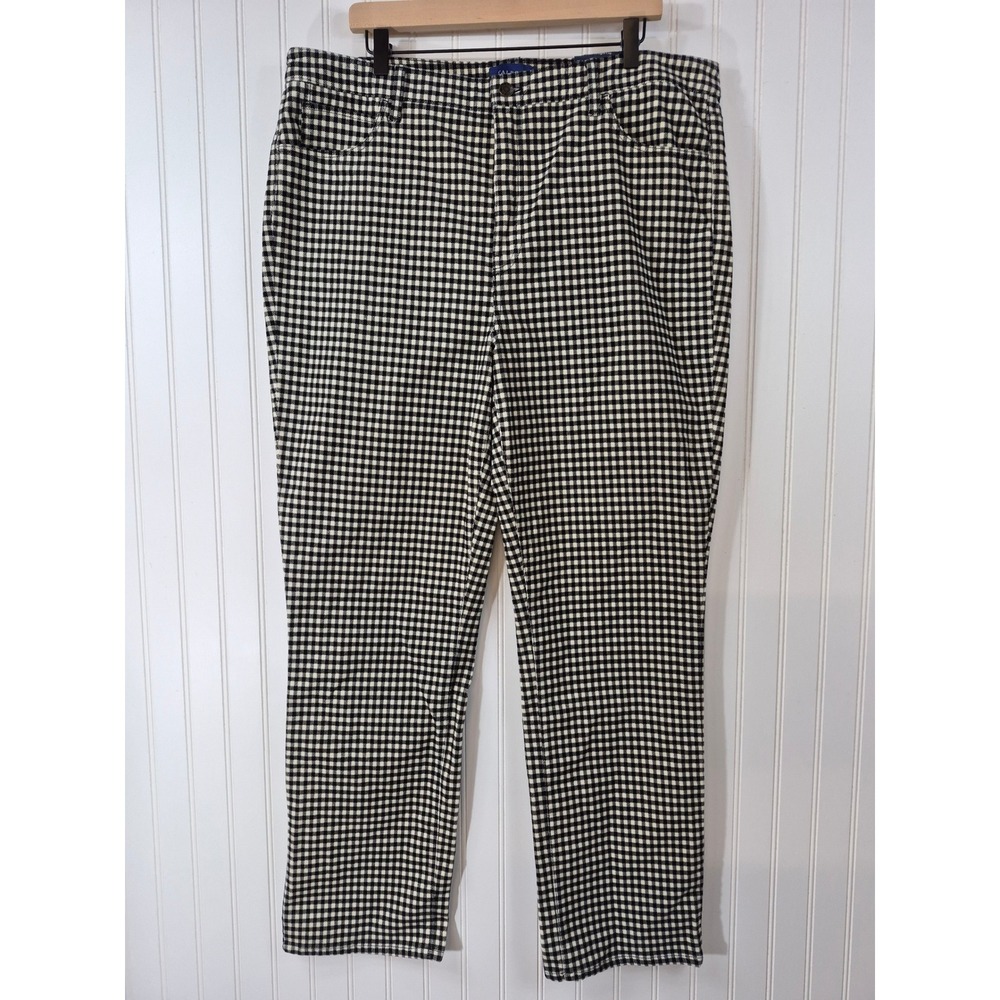 NWT Talbots High-Waist Straight-Leg Gingham Corduroy Pants 41x31 Black White 18